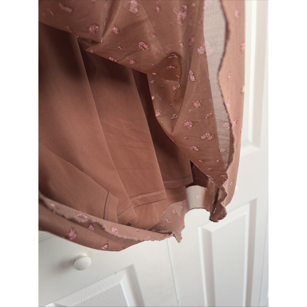 Aeropostale Floral Mesh Mini Dress Womens Size XL Brown Pink Y2K Boho Flocked - Picture 2 of 6